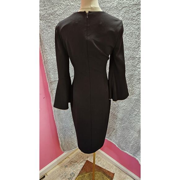 Calvin Klein Black‎ Sheath Pencil Dress with Bell Gold Bead Edge Sleeves Sz 4 Sm - Picture 5 of 6